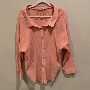 Sage The Label Women’s Large Unstructured Orange Striped Button Up Cotton Shirt